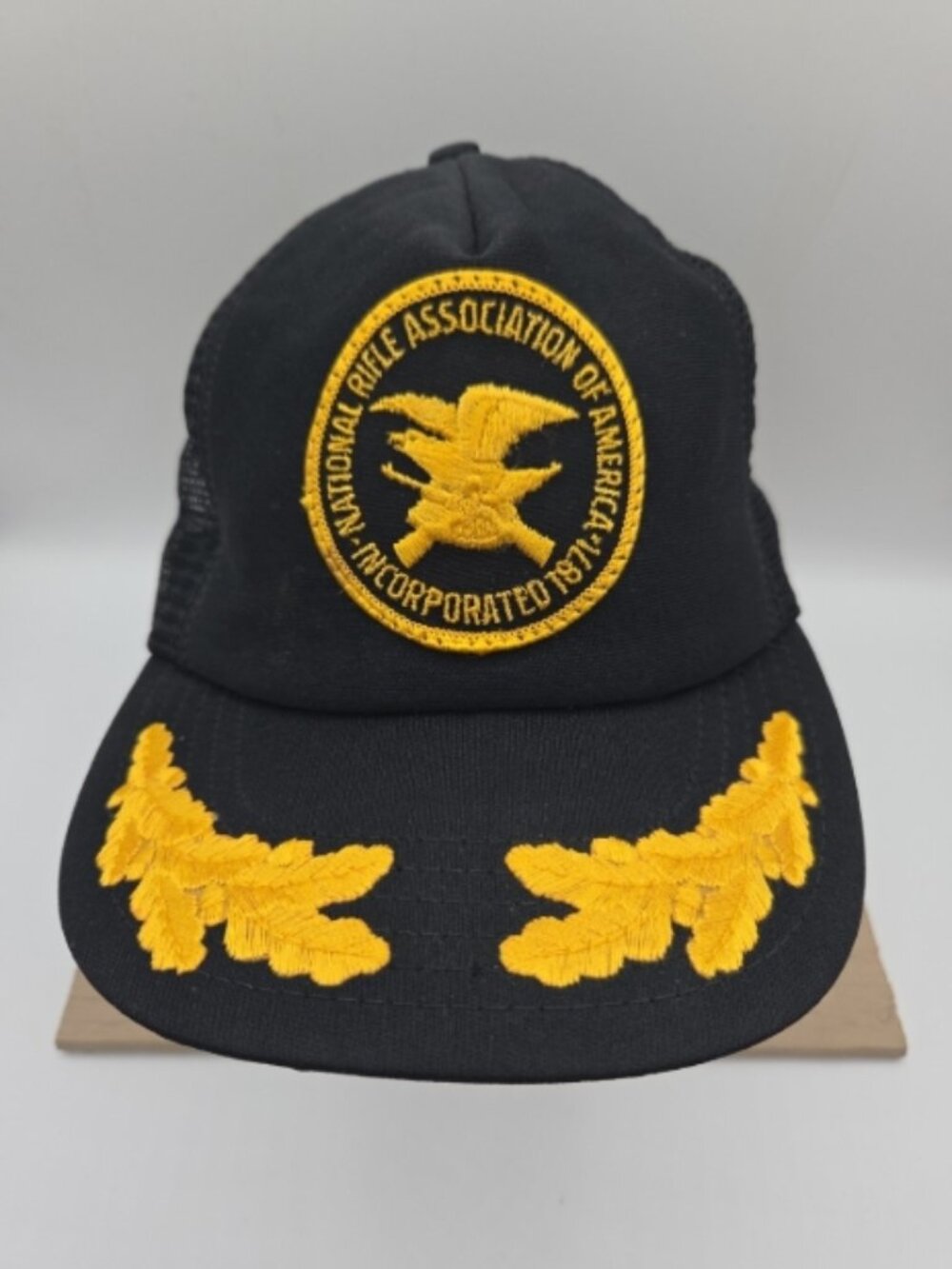 Vintage NRA Trucker Hat Black Gold Embroidered Snapback USA